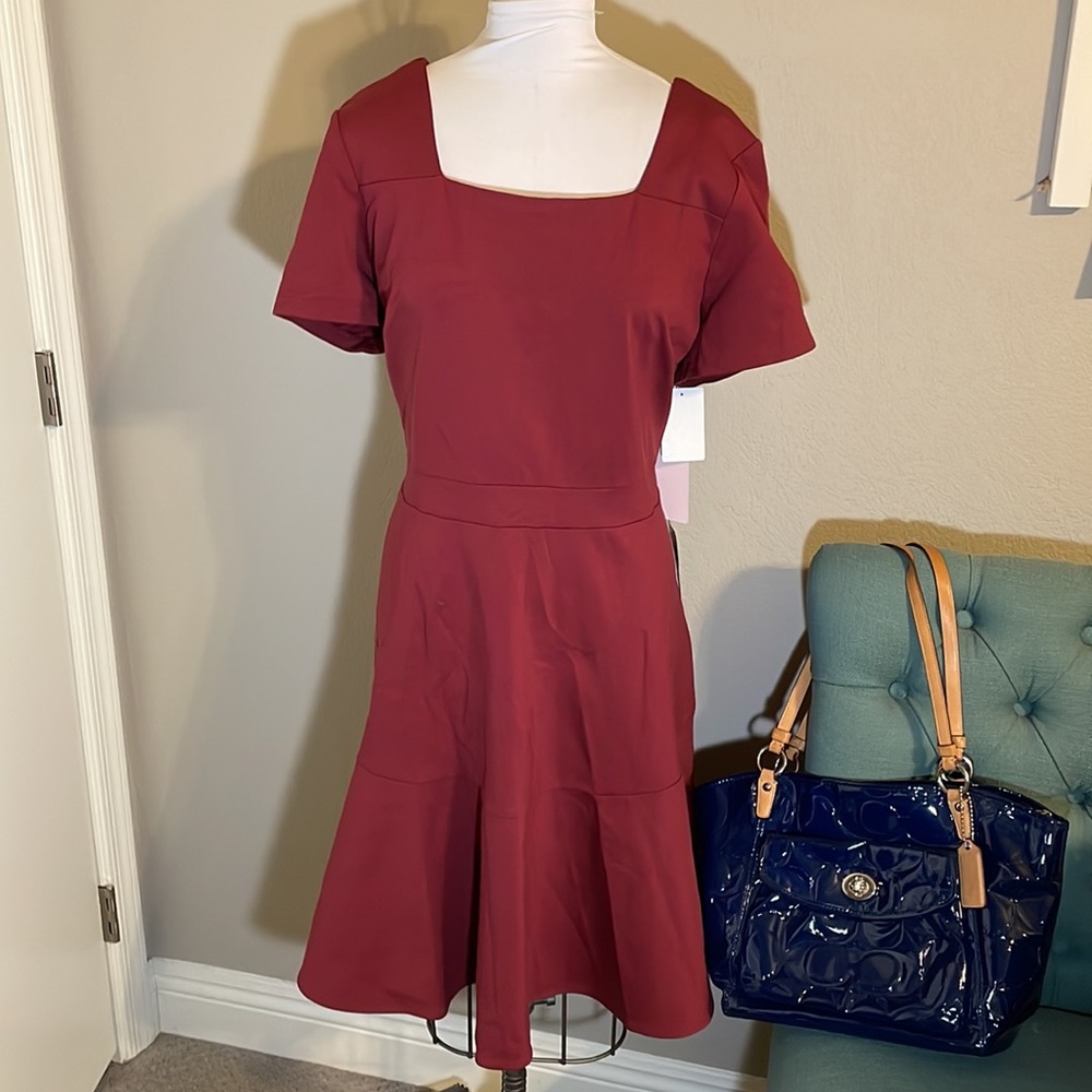 SOLD - NWT Rachel Parcell Square Neck Fit & Flare Dress in Red Cordovan Sz XXL - Picture 4 of 16